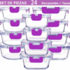 Recipientes de Cristal Para Alimentos - 24 Piezas (12 recipientes y 12 tapas) - Apto lavavajillas